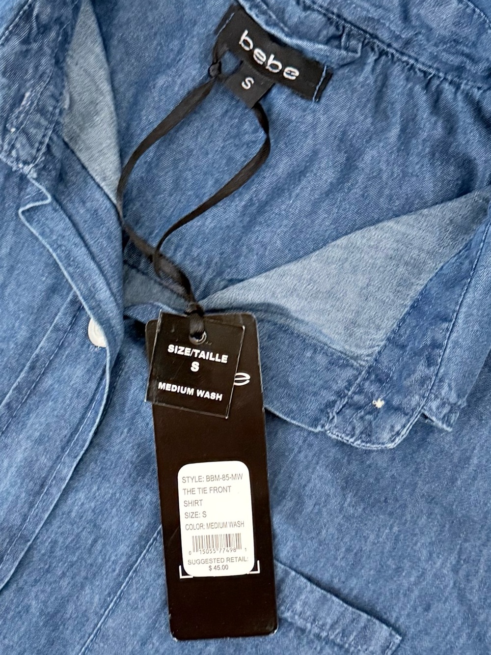 NWT Bebe Tie Front Denim Shirt - Picture 3 of 9